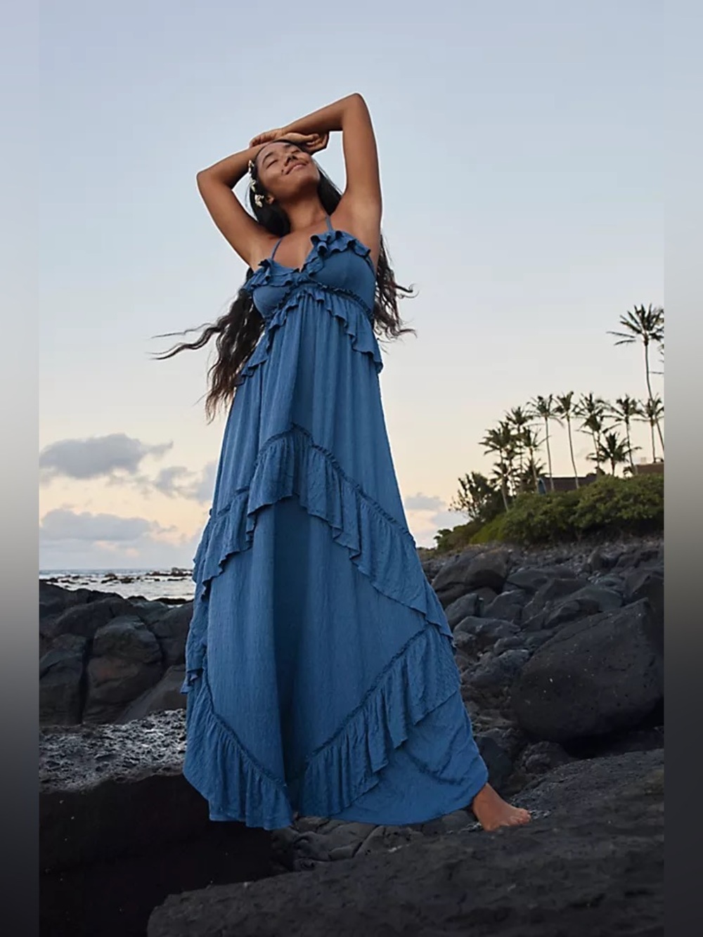 FREE PEOPLE Santa Luz Maxi Dress in Blackbird Blue